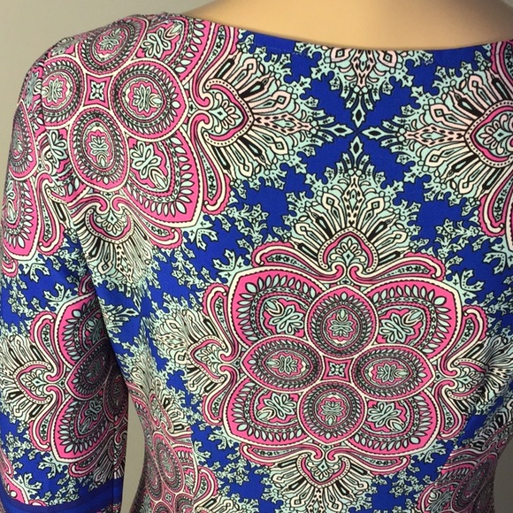 WISP PETITES 3/4-SLV STRETCHY PAISLEY SHIFT DRESS - Picture 6 of 10